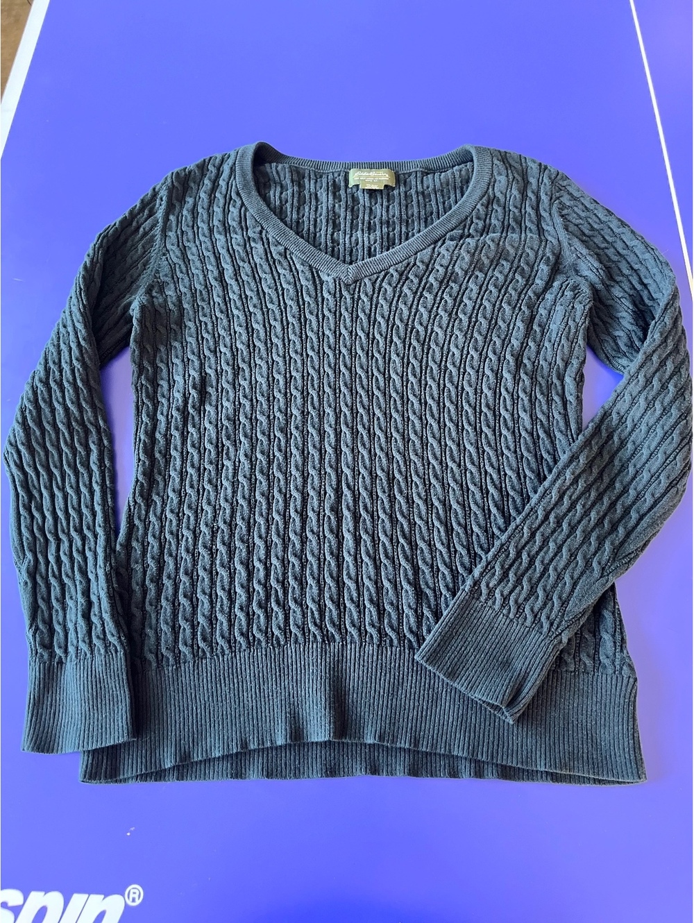 Eddie Bauer Black Cable Knit V-Neck Sweater, Size Large Medium Women’s